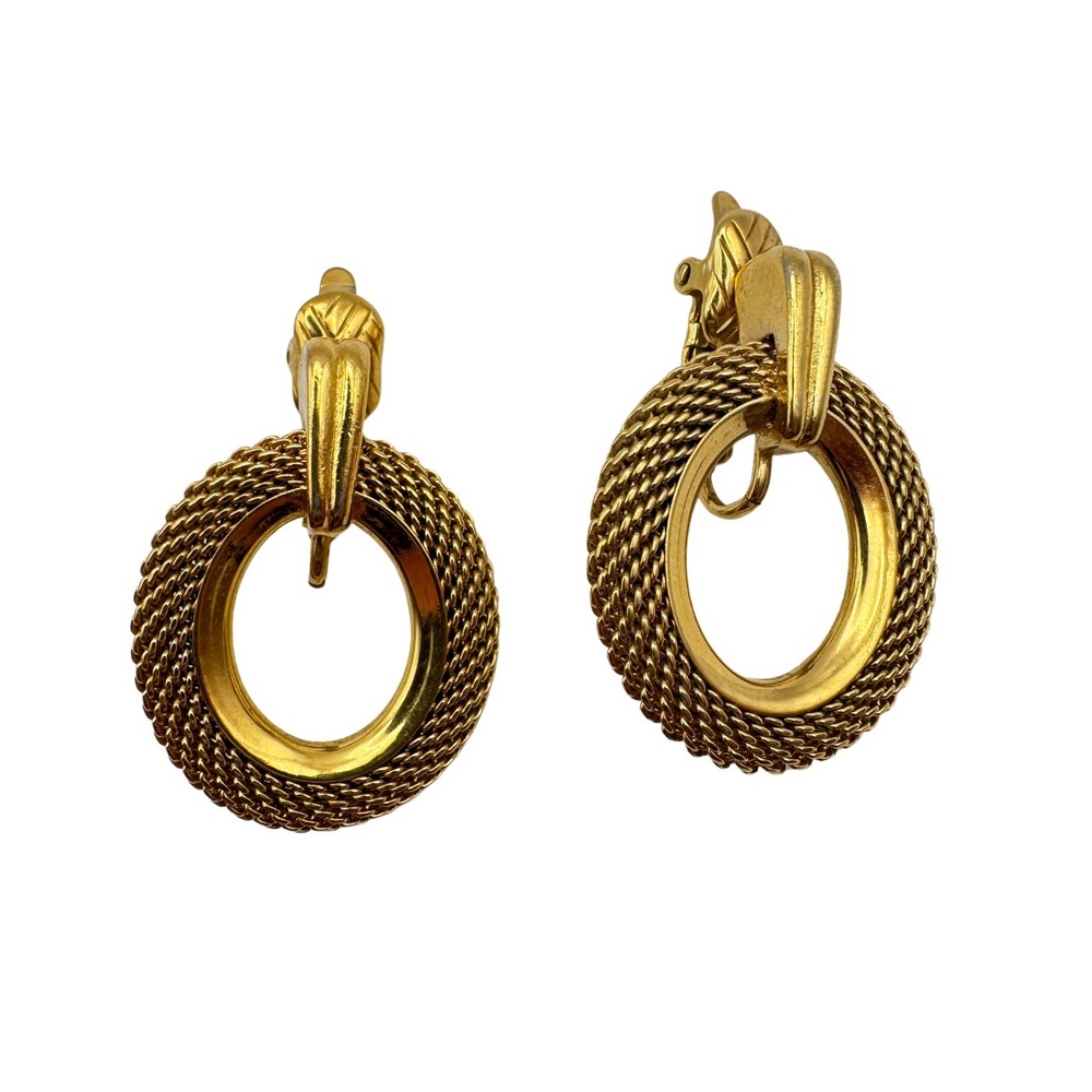 Vintage Trifari Earrings Mesh Door Knocker Clip On Gold Tone Oval